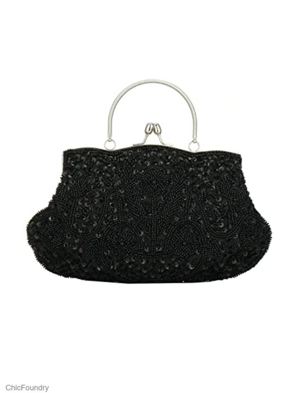 Beaded Sequin Floral Evening Clutch Crossbody Bag with Wrist Strap